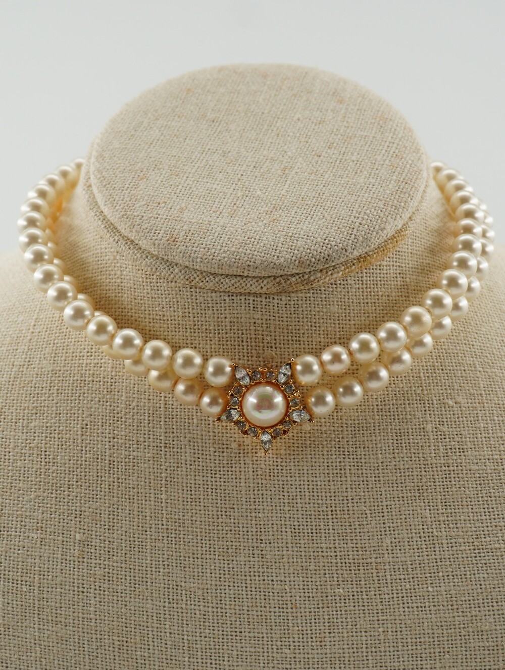 Christian Dior Vintage 1970s Double Strands White Pearls Crystals Round Necklace